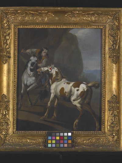 Indianin poskramiający konia (olej na płótnie) autorstwa Johann Heinrich Roos