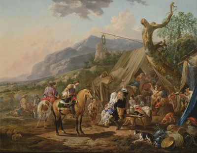 Dowódca wojskowy w górskim obozie z weselnikami autorstwa Johann Heinrich Roos