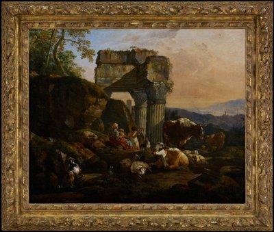 Rzymski pejzaż z bydłem i pasterzami autorstwa Johann Heinrich Roos