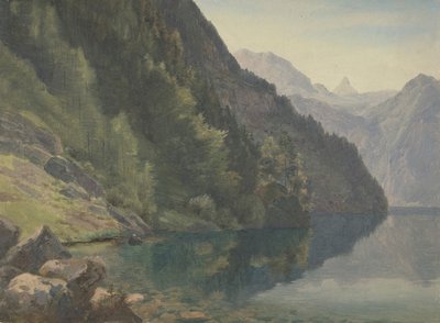 Zalesiony brzeg przy King Lake Königsee, pierwsza połowa XIX wieku. autorstwa Johann Heinrich Schilbach