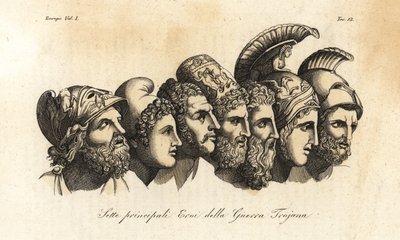 Popiersia siedmiu głównych bohaterów wojny trojańskiej autorstwa Johann Heinrich Wilhelm (after) Tischbein