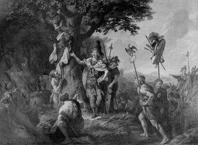 Hermann świętuje zwycięstwo po bitwie w Lesie Teutoburskim autorstwa Johann Heinrich Wilhelm Tischbein