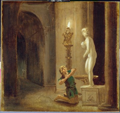 Pigmalion przed posągiem Wenus, ok. 1800 (olej na papierze) autorstwa Johann Heinrich Wilhelm Tischbein