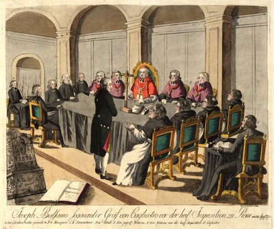 Joseph Balsamo, hrabia de Cagliostro, przed inkwizycją w Rzymie 14 kwietnia 1791 1791. autorstwa Johann Hieronymus Loeschenkohl