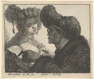 Mężczyzna w turbanie czyta młodej kobiecie autorstwa Johann Jakob Dorner the Elder
