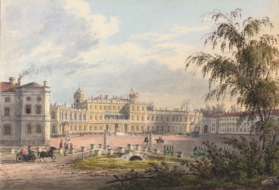 Pałac Cesarski, Gatchina (ołówek i akwarela wzmocnione białą i gumą arabską na papierze) autorstwa Johann Jakob Meier