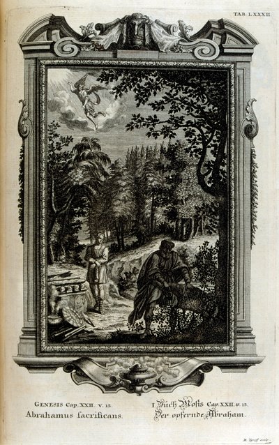 Abraham przygotowuje się do złożenia w ofierze Izaaka autorstwa Johann Jakob Scheuchzer