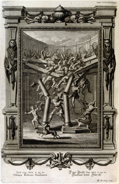 Samson niszczy świątynię Baala autorstwa Johann Jakob Scheuchzer