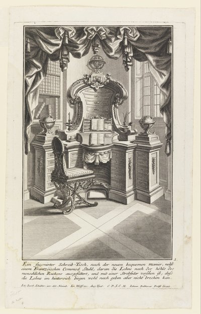 Fasadowe biurko do pisania,... (Biurko i krzesło do pisania) autorstwa Johann Jakob Schübler