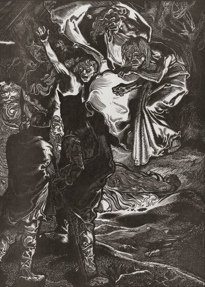 Makbet i Banko spotykają trzy czarownice, XX wiek (rycina) autorstwa Johann Joseph Aarts