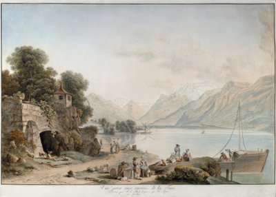 Widok na Jezioro Genewskie z La Tour-de-Peilz autorstwa Johann Ludwig Aberli