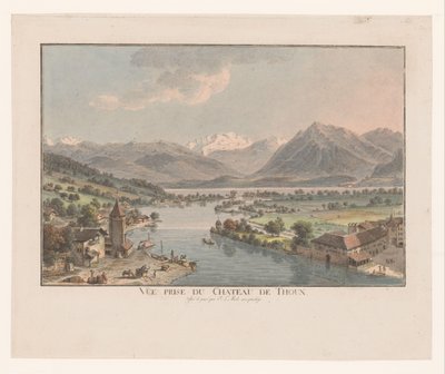 Widok na jezioro Thun z Thun Vue prize du chateau de Thoun (tytuł na przedmiocie) autorstwa Johann Ludwig Aberli
