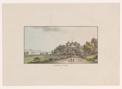 Widok na Chateau de Cerlier w Erlach Le Chateau de Cerlier (tytuł na obiekcie) Widoki Szwajcarii (tytuł serii) Collection de quelques vues dessinées en Suisse d