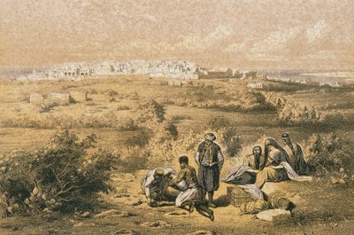 Widok na Hajfę. Akwaforta Bernatza et alii - Steinkopk J.F. Redaktor autorstwa Johann Martin Bernatz