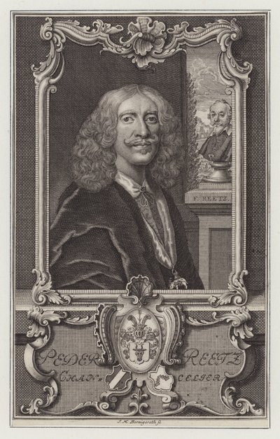Peder Reedtz , duński polityk i ambasador (Grawerowanie) autorstwa Johann Martin Bernigeroth