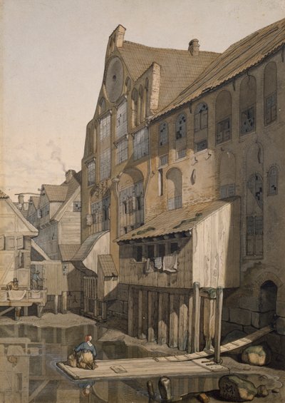Północna strona St. Johannis Klosters w Hamburgu (wc na papierze) autorstwa Johann Martin Gensler