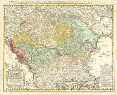 Mapa Półwyspu Bałkańskiego z 1744 r. wyśrodkowana na Królestwie Węgier autorstwa Johanna Matthiasa Hase
