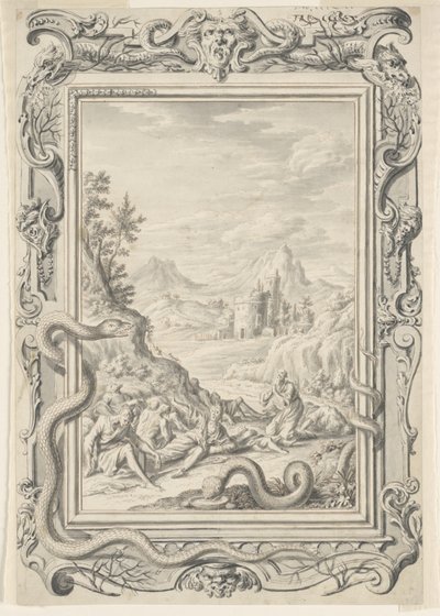 Studium dla węży wysłanych, by zniszczyć grzeszników, ilustracja 360, Physica Sacra autorstwa Johann Melchior Füssli