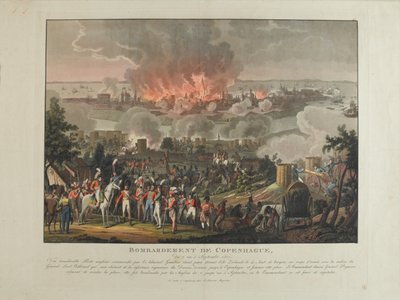 Bombardowanie Kopenhagi, 2-5 września 1807 r., akwatinta barwna wg J. Laurenta Rugendasa, wyd. J. Laurent Rugendas, Augsburg, 1807 r. autorstwa Johann Moritz Rugendas