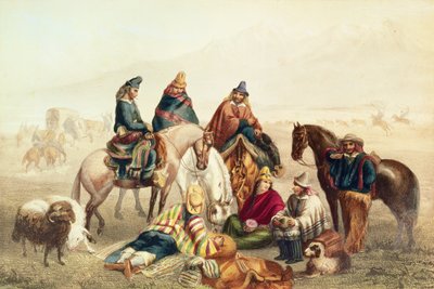 Stroje z chilijskiego ludu wiejskiego, ilustracja z „Historia de Chile” Claudio Gay, sztychowana przez Laemleina, 1854 autorstwa Johann Moritz Rugendas