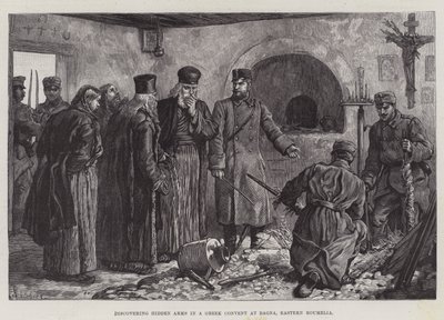 Odkrywanie ukrytych broni w greckim klasztorze w Bagna we Wschodniej Rumelii autorstwa Johann Nepomuk Schonberg