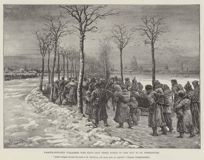 Wieśniacy dotknięci głodem, którzy opuścili swoje domy w drodze do Petersburga autorstwa Johann Nepomuk Schonberg