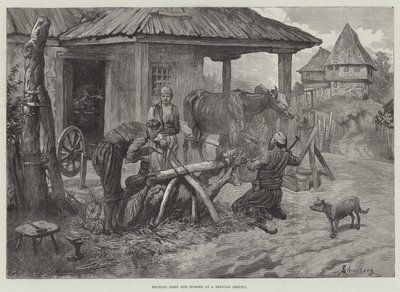 Podkuwanie wołów i koni w serwijskiej kuźni autorstwa Johann Nepomuk Schonberg