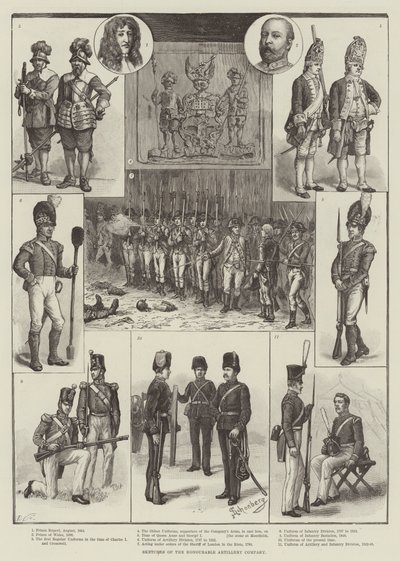 Szkice Honorowej Kompanii Artylerii autorstwa Johann Nepomuk Schonberg