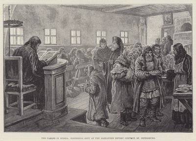 Głód w Rosji, wydawanie zupy w klasztorze Aleksandra Newskiego w Petersburgu autorstwa Johann Nepomuk Schonberg