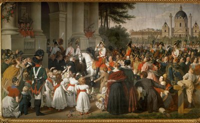 Cesarz Franciszek I wraca do Wiednia z bitwy pod Lipskiem... (malowidło ścienne) autorstwa Johann Peter Krafft
