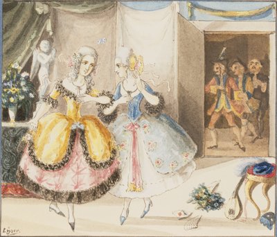 Postacie z „Cosi fan tutte” Mozarta, 1840 (wc na papierze) autorstwa Johann Peter Lyser