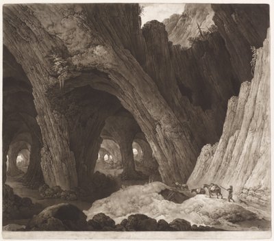 Podróżni odpoczywający w gigantycznych jaskiniach autorstwa Johann Peter Pichler, after Guillam Dubois