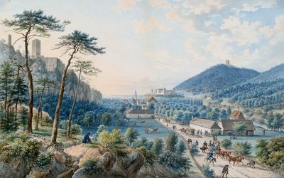 Widok na Pałac Weilburg w Baden koło Wiednia autorstwa Johann Raulino