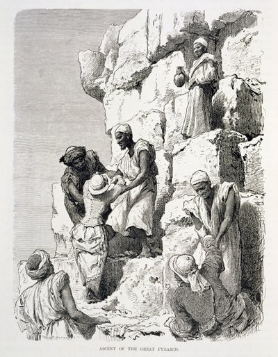Wejście na Wielka Piramidę, XIX w. (rycina na papierze) autorstwa Johann Rudolph the Elder Huber
