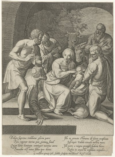 Adoracja pasterzy w niszy autorstwa Johann Sadeler (I)