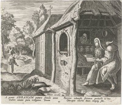 Abraham z Edessy jako pustelnik Mężczyzna pustelnicy (tytuł serii) Solitudo Sive Vitae Patrum Eremicolarum (tytuł serii) autorstwa Johann Sadeler (I)
