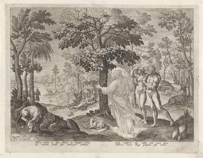 Adam i Ewa w raju Historia rodziny Kaina / O dobrych i złych uczynkach (tytuł serii) Boni et mali scientia (tytuł serii) autorstwa Johann Sadeler (I)