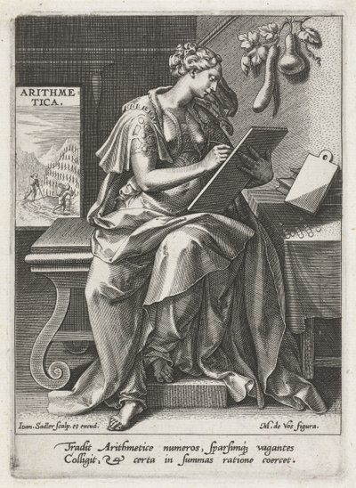 Arytmetyka Arytmetyka (tytuł na obiekcie) Siedem sztuk wyzwolonych (artes liberales) (tytuł serii) autorstwa Johann Sadeler (I)