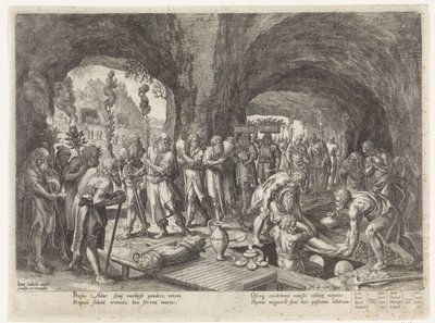 Pogrzeb Adama Historia rodziny Seta / Ocenianie dobrych i złych (tytuł serii) Bonorum et Malorum consensio (tytuł serii) autorstwa Johann Sadeler (I)