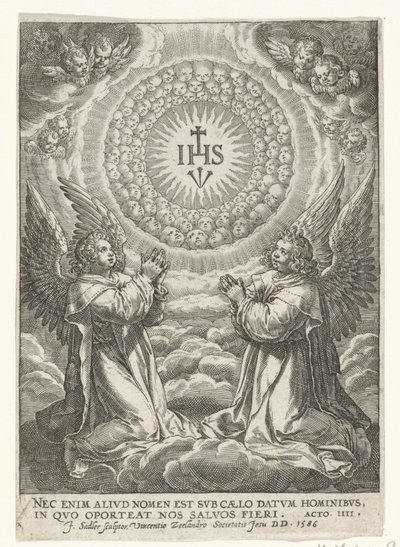 Aniołowie czczą monogram Chrystusa autorstwa Johann Sadeler (I)