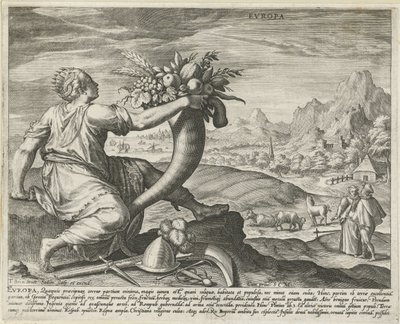 Europa Evropa (tytuł na obiekcie) Cztery kontynenty (tytuł serii) autorstwa Johann Sadeler (I)