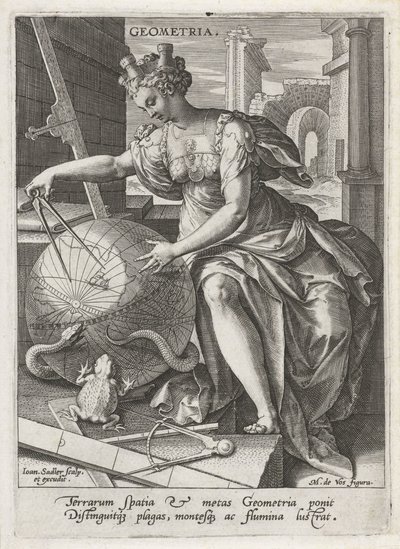 Geometria Geometria (tytuł na obiekcie) Siedem sztuk wyzwolonych (artes liberales) (tytuł serii) autorstwa Johann Sadeler (I)