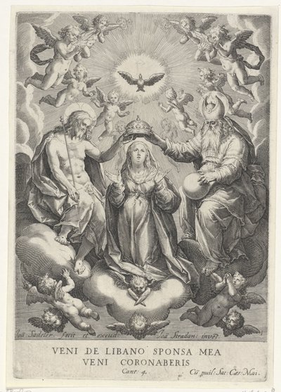 Koronacja Maryi z zastępami aniołów autorstwa Johann Sadeler (I)