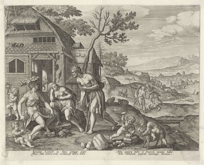 Lamech i jego dwie żony Boni et mali scientia (tytuł serii) autorstwa Johann Sadeler (I)