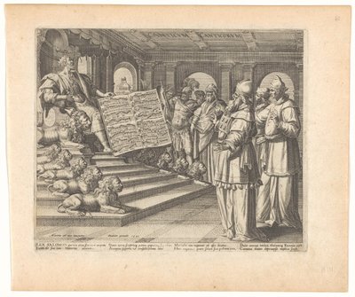 Druk motetowy i karta tytułowa z Salomonem jako kompozytorem Pieśni nad Pieśniami Canticum Canticorum (tytuł na obiekcie) Pieśń Salomona (tytuł serii) autorstwa Johann Sadeler (I)