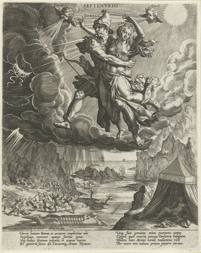 północny wiatr Septentrio (tytuł na obiekcie) Cztery wiatry (tytuł serii) autorstwa Johann Sadeler (I)