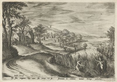 Pan goni nimfę Syrinx Pejzaże ze scenami mitologicznymi (tytuł serii) autorstwa Johann Sadeler (I)