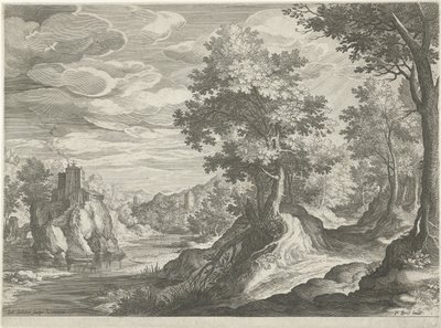 Krajobraz rzeki z zamkiem autorstwa Johann Sadeler (I)