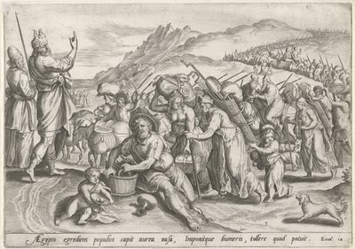 Exodus z Egiptu Historia Mojżesza przed Exodusem (tytuł serii) Historia plagarum w Aegijpto (tytuł serii) autorstwa Johann Sadeler (I)