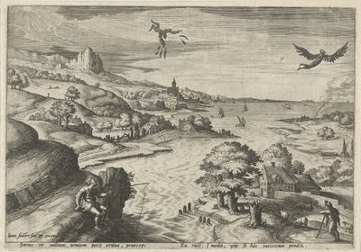 Upadek Ikara Pejzaże ze scenami mitologicznymi (tytuł serii) autorstwa Johann Sadeler (I)